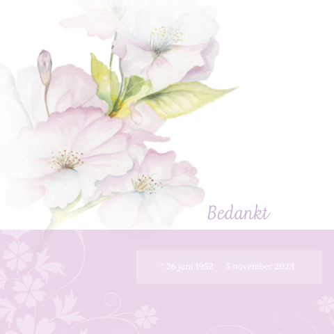 Bedankkaart met paarse bloemen