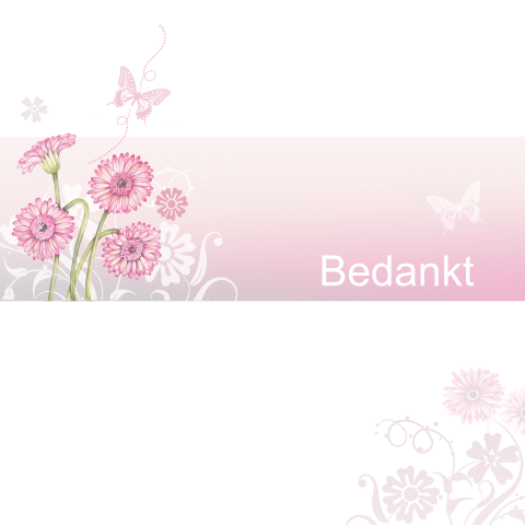 Bedankkaart met roze bloemen en vlinder