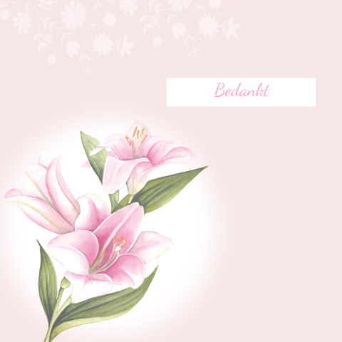 Bedankkaart met roze lelies