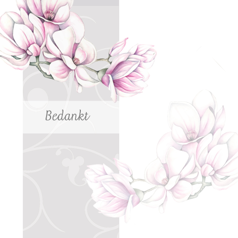 Bedankt kaart in wit met roze magnolia