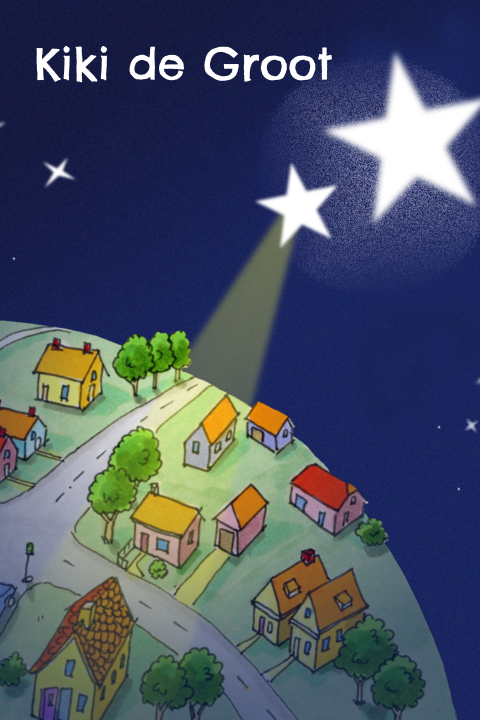 Kinder bedank jaarkaart mooi getekende kaart van een ster met huisjes 