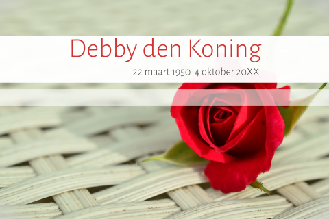 Moderne warme rouwkaart vrouw met rode roos op gevlochten riet