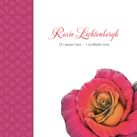 Prachtige kleurrijke rouwkaart met roos en hartjes