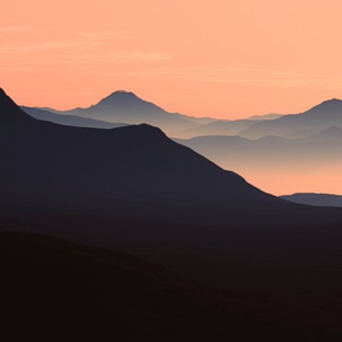 Rouwkaart met bergen en ondergaande zon