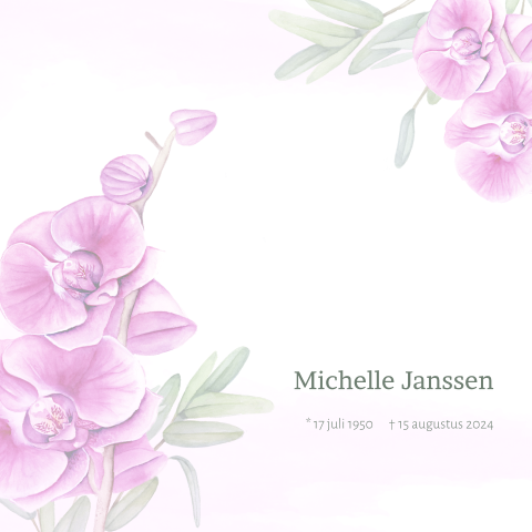 Rouwkaart met geschilderde orchidee in paars roze
