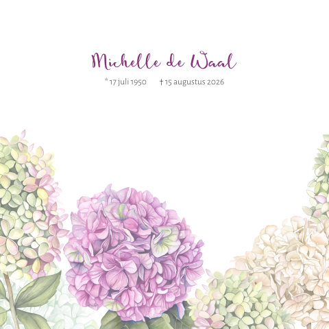 Rouwkaart met paarse hortensia