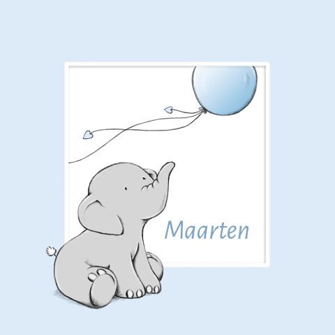 Lief rouwkaartje kind jongen met olifantje en ballon met hartjes