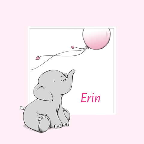 Schattig rouwkaartje kindje meisje olifantje en ballon met hartjes