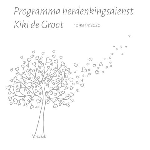 Wit omslag programmaboekje uitvaart kind boom met hartjes